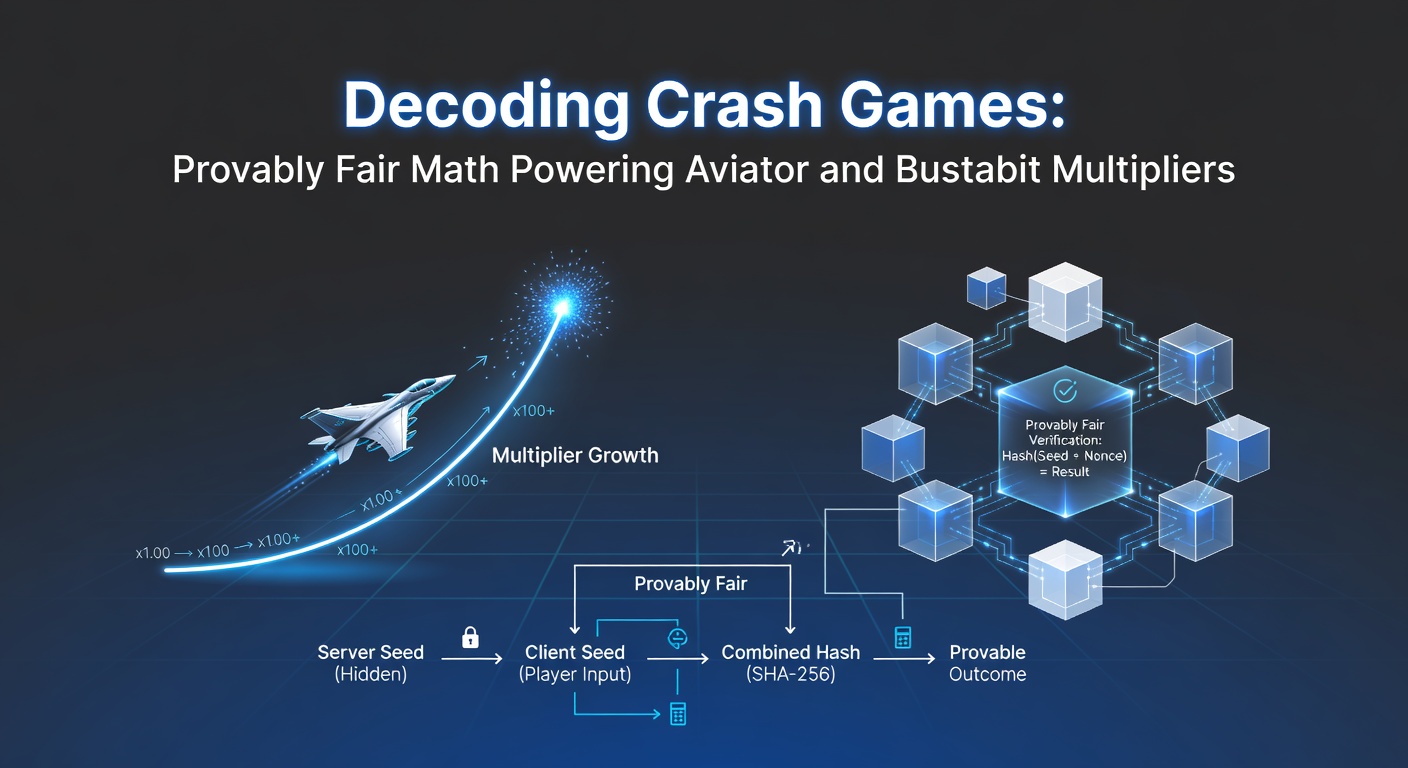 A dynamic graph tracing the exponential rise of a crash game's multiplier line from 1x to a peak before sudden crash, with player cash-out points marked along the curve.