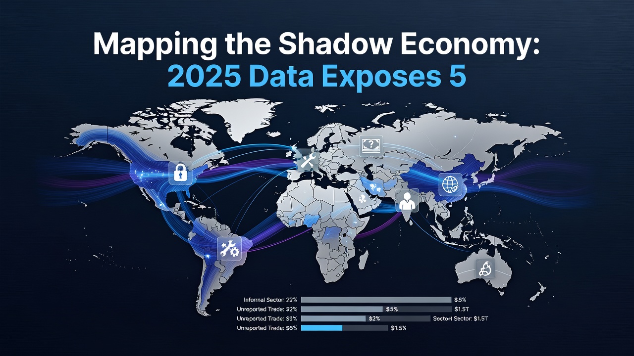 Global map highlighting regions with significant shadow economy activity based on 2025 economic indicators