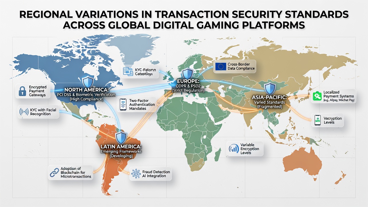 Digital transaction security interface showing regional compliance dashboards for gaming platforms