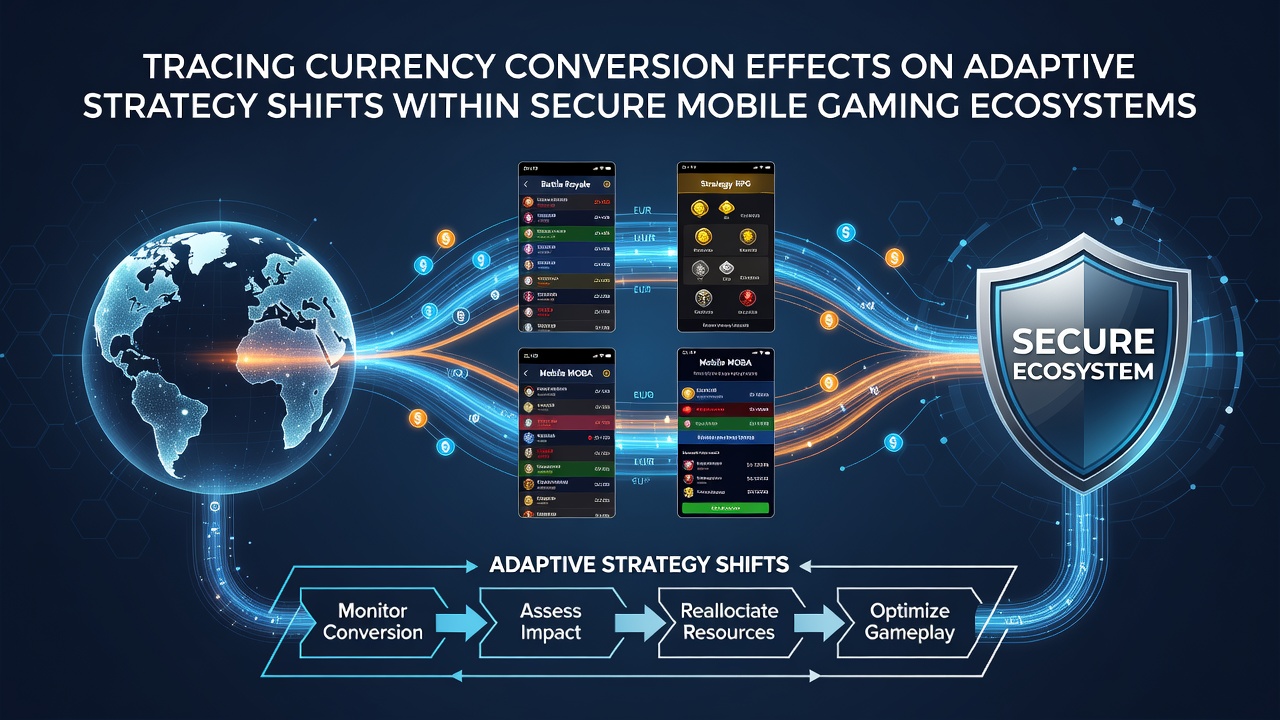 Mobile gaming interface displaying multi-currency transaction flows and secure encryption layers